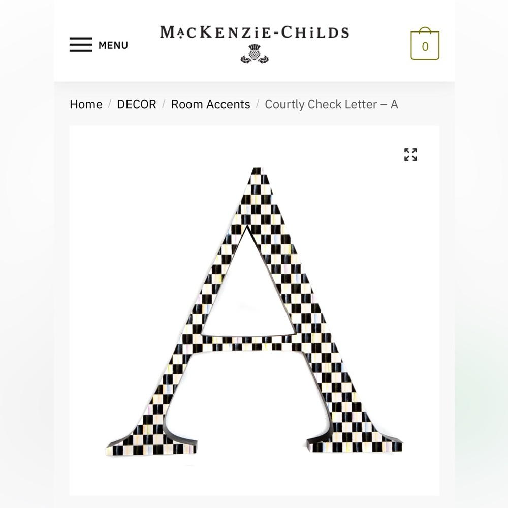 Mackenzie Childs Courtly Check Letter - A